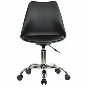 Кресло стул BRABIX "Eames MG-310 CH", хром, пластик черный, экокожа черная, 532925