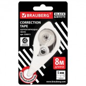 Корректирующая лента BRAUBERG BLACK&WHITE, 5 мм х 8 м, корпус белый, механизм перемотки, блистер, 226813