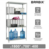 Стеллаж металлический BRABIX "MS KD-180/40/70-4", 1800х700х400 мм, 4 полки, компактная упаковка, 291113, S240BR124402