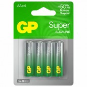 Батарейки КОМПЛЕКТ 4 шт., GP Super, AA (LR6, 15А), алкалиновые, пальчиковые, блистер