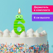 Свеча-цифра для торта "6" "С глазками", 6 см, ЗОЛОТАЯ СКАЗКА, с держателем, в блистере, 591409