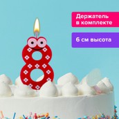 Свеча-цифра для торта "8" "С глазками", 6 см, ЗОЛОТАЯ СКАЗКА, с держателем, в блистере, 591411