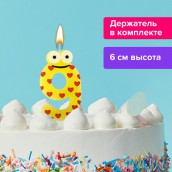 Свеча-цифра для торта "9" "С глазками", 6 см, ЗОЛОТАЯ СКАЗКА, с держателем, в блистере, 591412