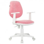 Кресло детское BRABIX "Fancy MG-201W", с подлокотниками, пластик белый, ткань вельветовая, розовое, 533009
